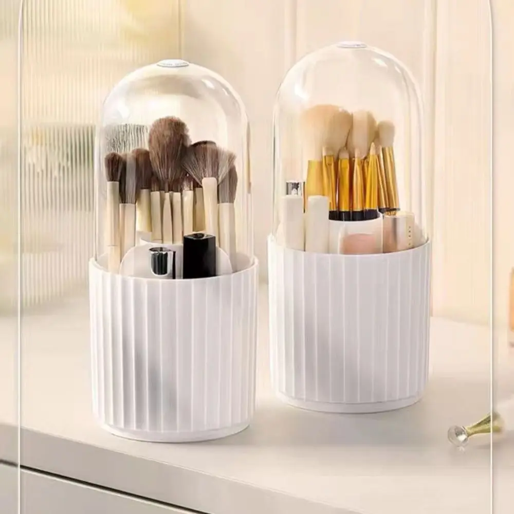 Rotatable Cosmetics Storage Box with Cover Compartment Exquisite Makeup Brush Cylinder Multi-function Dust-proof Pen Holder