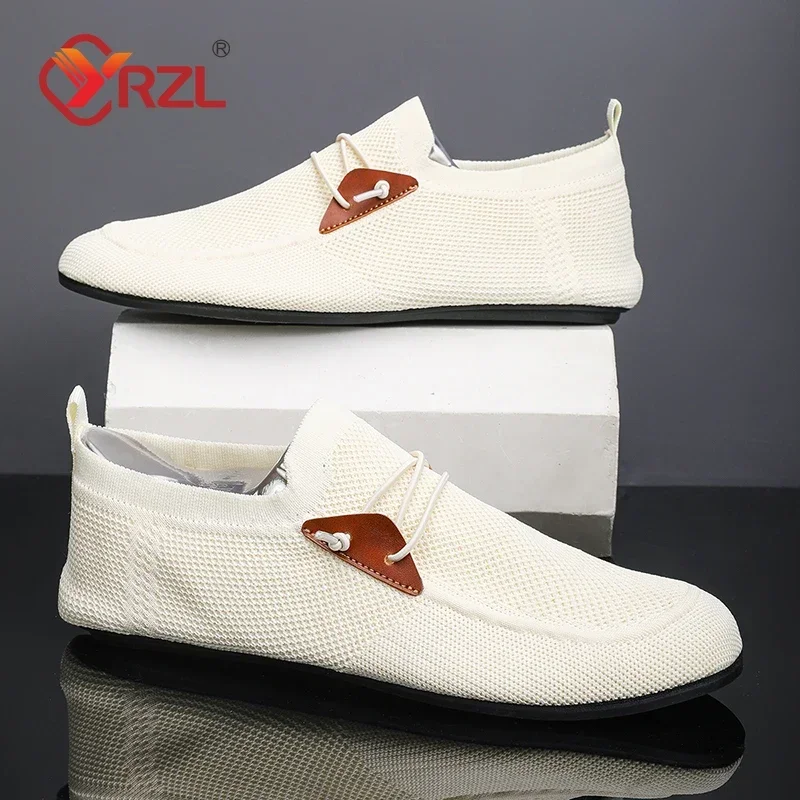 YRZL Mesh Loafers Men Driving Moccasins Thin Bottom Flats Walking Shoes Breathable Non Slip Casual Loafers Slip on Mens Shoes