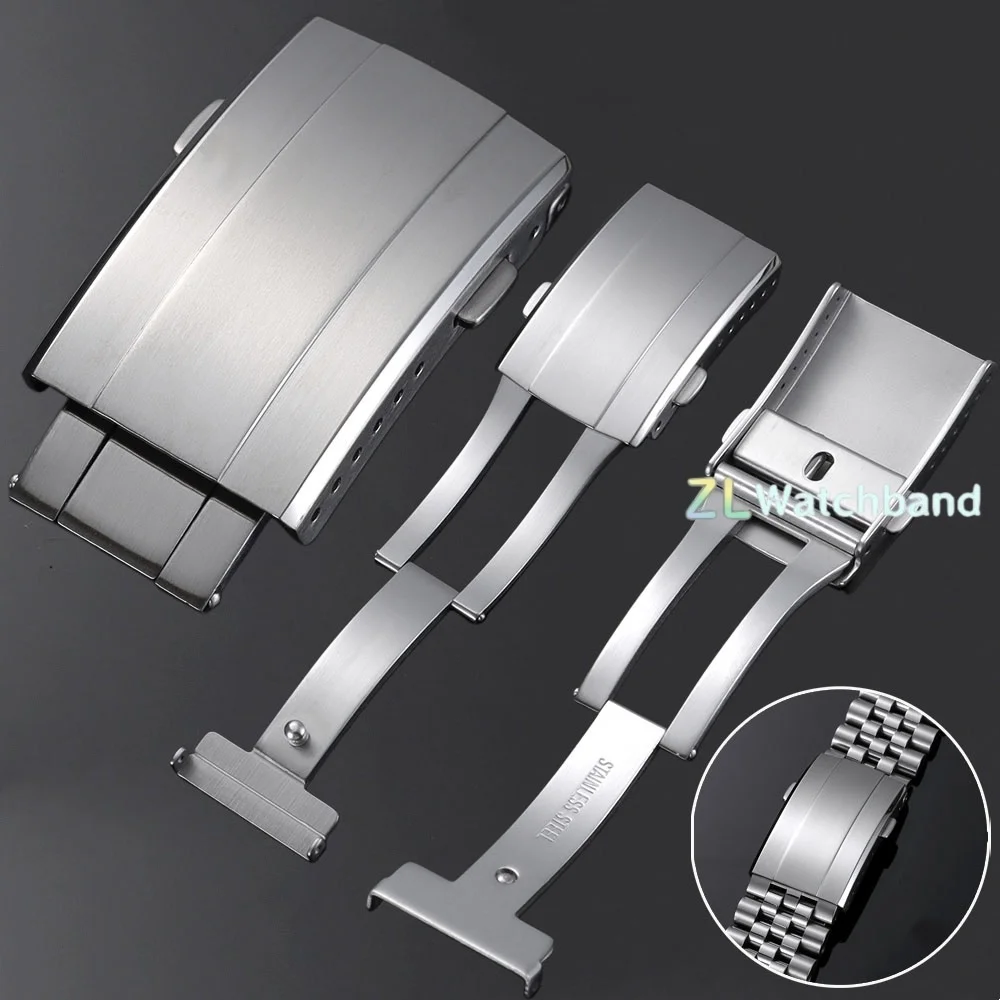 16/18/20mm Silver Deployment Clasps Solid Stainless Steel Watch Buckles Brushed Fold Safety Button Double Push Deployant Clasp