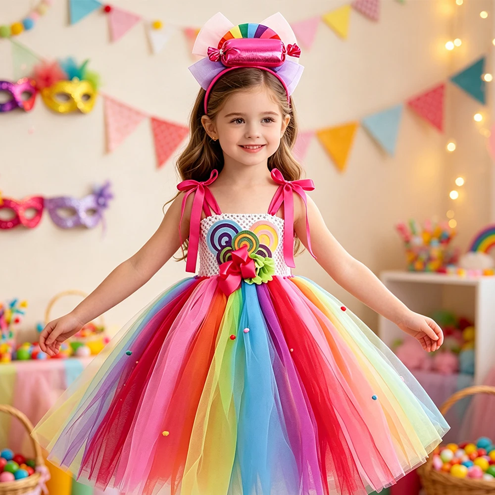 Halloween-Karnevalskostüm für Kinder, Lollipop-Kleidung, Purim-Kostüm, Hübsches Tutu, Flauschiges Bonbon-Prinzessinnen-Ballkleid – Detail 14