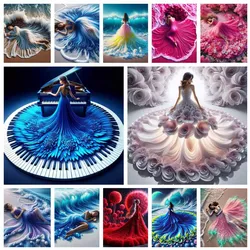 New 2025 Beautiful Woman Wearing Gorgeous Princess Skirt Diamond Painting Beach Full Diamond 5D DIY Mosaic Embroidery Cross