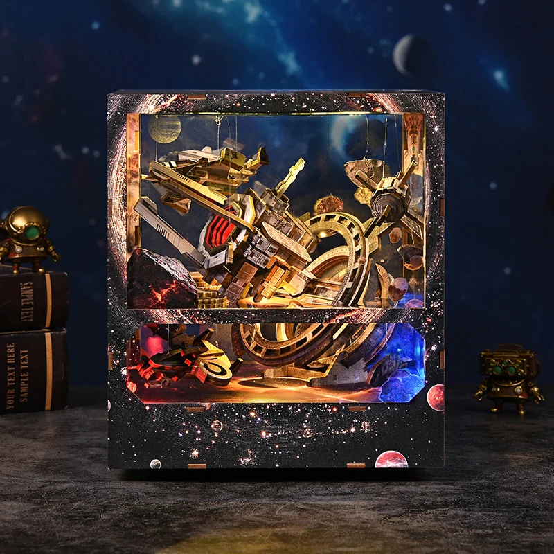 DIY Wooden Nebula Wanderer Book Nook Figurines Miniatures Kits Bookend for Friends Birthday Gifts Home Decor Crafts