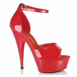 Correa de tobillo roja clásica, plataforma sexy de 15CM, pole dance, rendimiento, modelo, zapatos de vestir, zapatos de baile de banquete