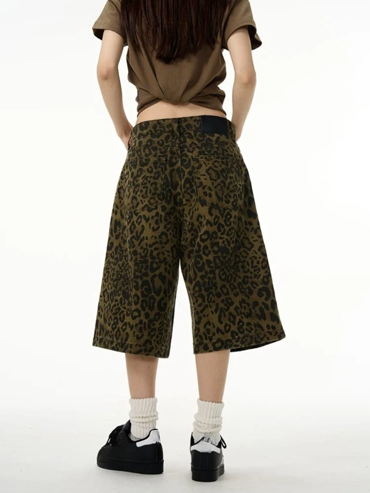 Deeptown-pantalones cortos vaqueros con estampado de leopardo para mujer, ropa de calle estilo Grunge, Hip Hop, Vintage, americano, Y2k, 2024