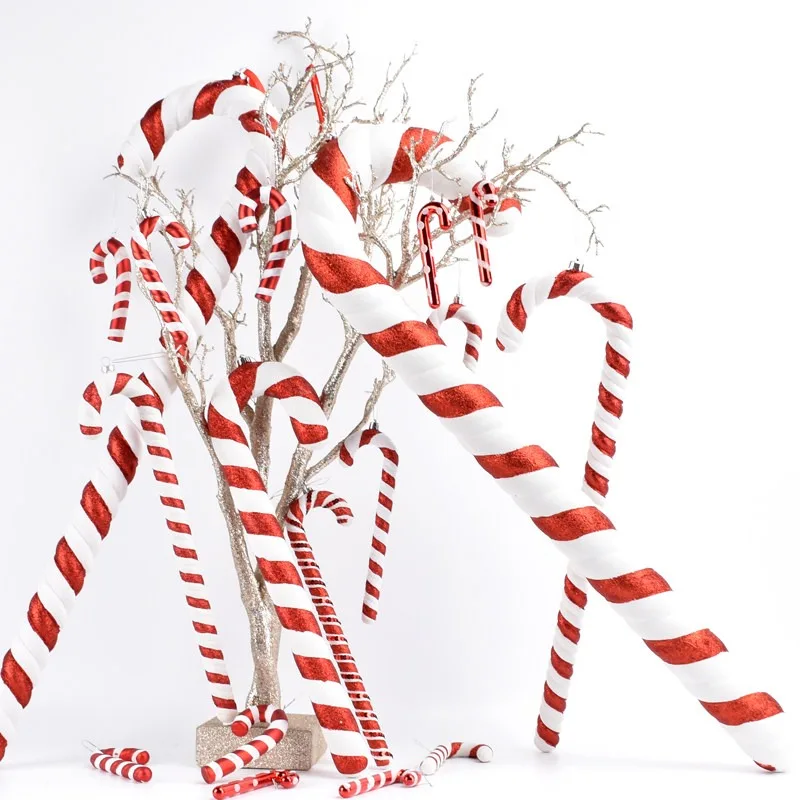 Christmas Decorations 15-90CM Red and White Painted Crutches Shooting Props Store Scene Decoration