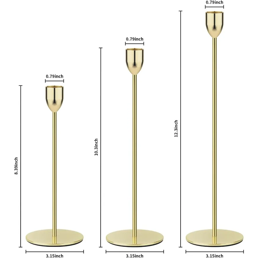مجموعة حامل شموع ذهبية معدنية مكونة من 3 قطع لديكور قطعة مركزية لطاولة الزفاف تناسب 3 4 شموع سميكة مدببة وLED أنيقة #2