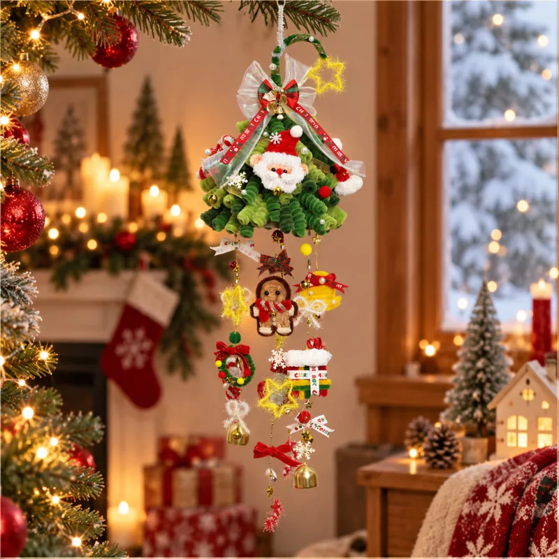 54cm Christmas Tree Hanging Pendant Jingle Bell Wind Bell Handmade Chenille Stem Ornament DIY Craft Kit Party Home Decor Gift