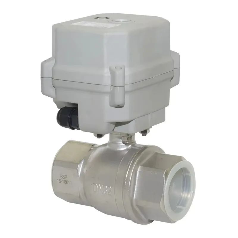 วาล์วบอลสแตนเลสแบบมีมอเตอร์ ขนาด 1-1/4 นิ้ว DN32 ใช้ไฟ 12-24VDC และ 24VAC 110-230VAC แบบกลับอัตโนมัติ ป้องกันการล้มเหลว  NC/NO