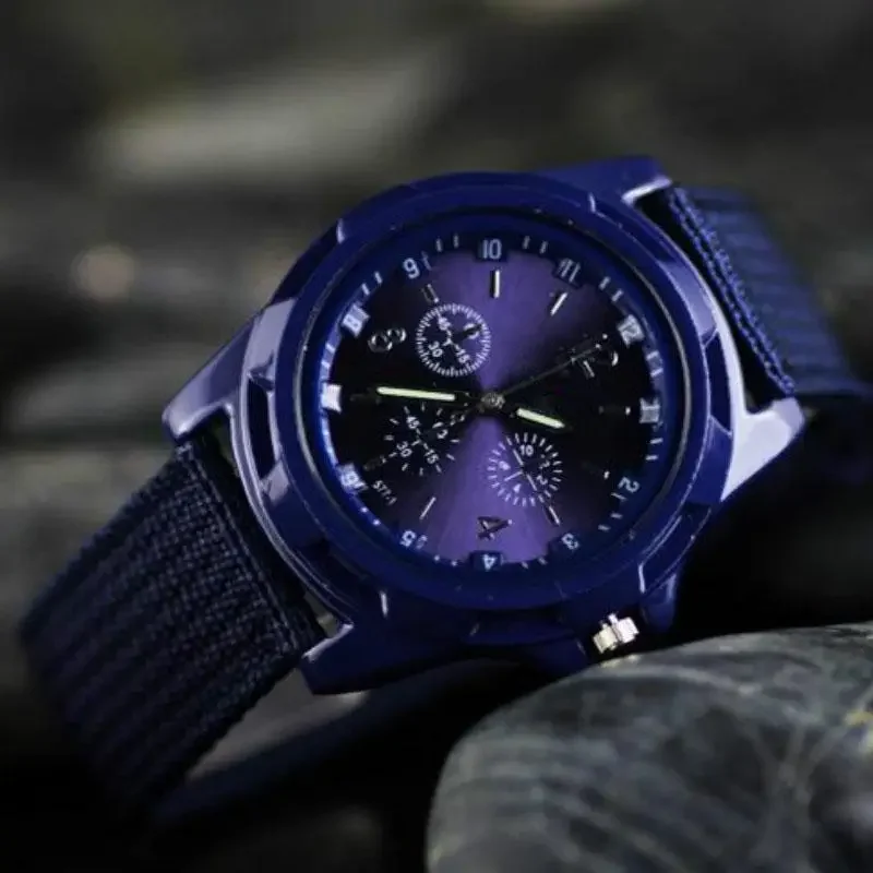 Men Green Watch Male Quartz Watches Fabric Canvas Strap Casual Cool Men's Sport Round Dial Relojes Hot Sale Wristwatch