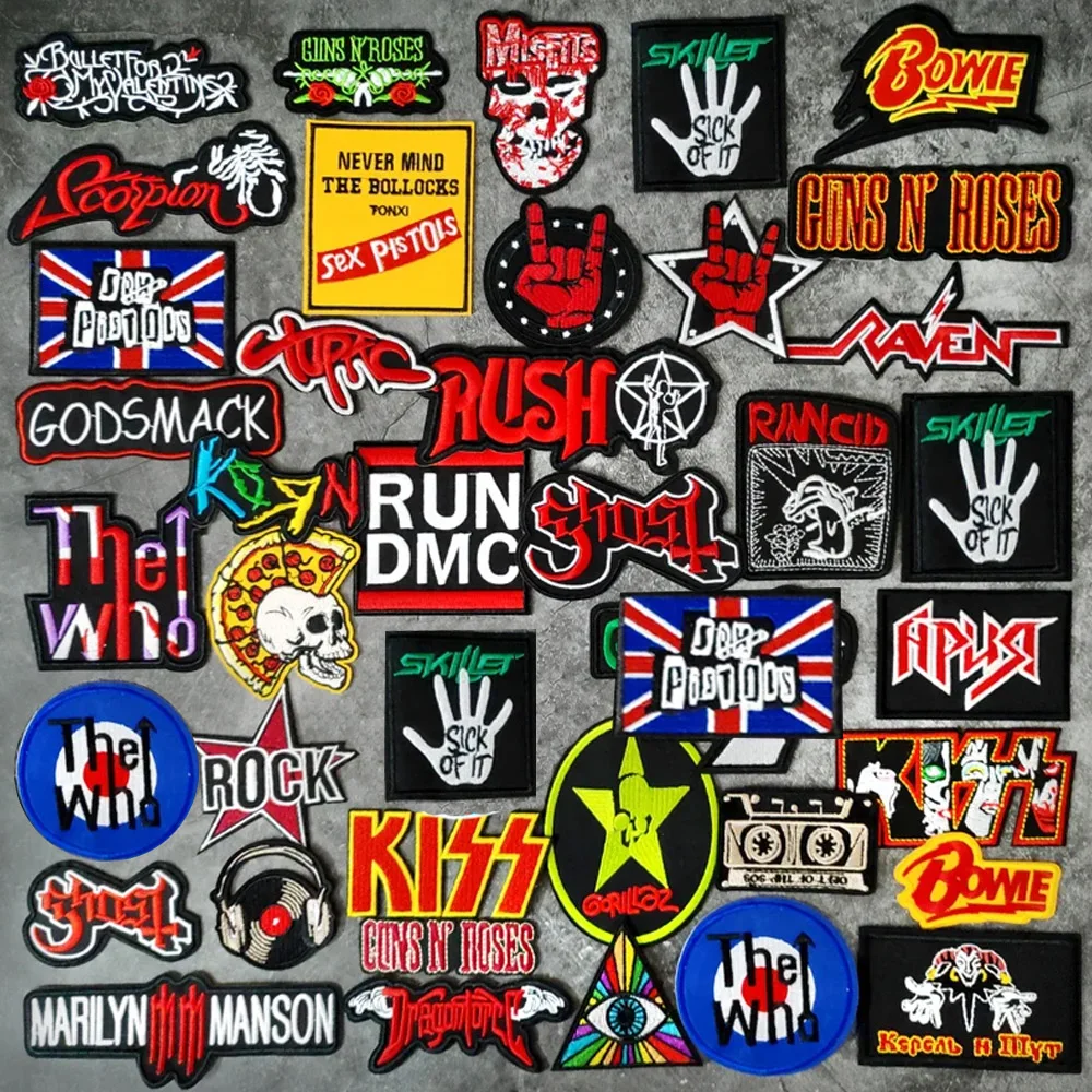 BAND Iron On Patches Cloth Mend Decorate Clothes Apparel Sewing Decoration Applique Badges PUNK Metal ROCK MUSIC