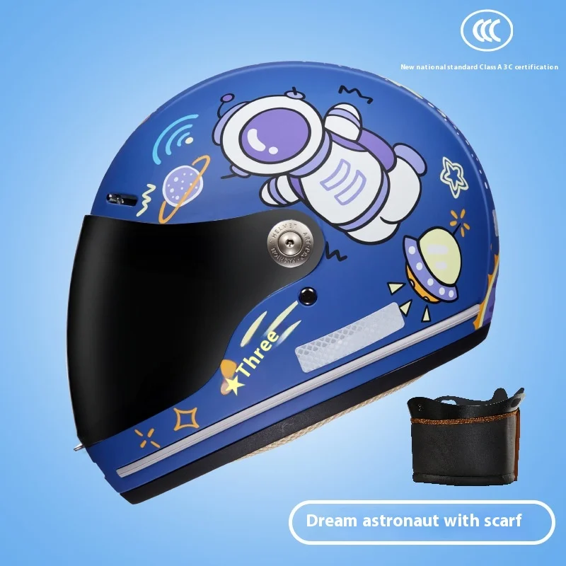 Hot Sales Black Lens Children Cute Cartoon Motorcycle Helmet Safety Protection All Four Seasons Full face Kids Motorcycle Helmet