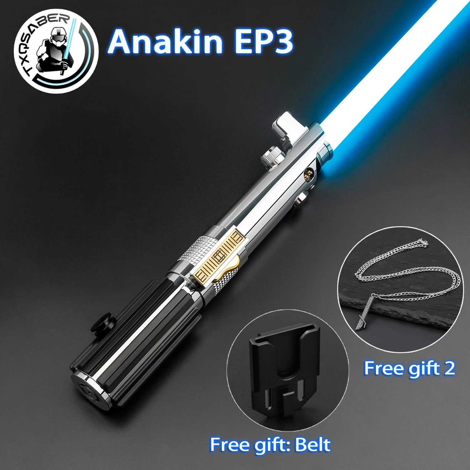 TXQSABER Anakin EP3 Lightsaber Smooth Swing RGB Metal Hilt Skywalker Pixel Laser Sword Infinite Color Change SD Card Led Blade