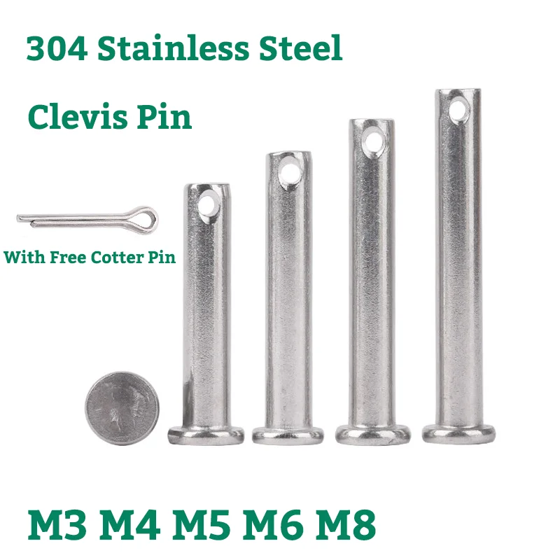304 Stainless Steel Flat Head Clevis Hitch Pins for Trailer Latch Mechanics Furniture M3 M4 M5 M6 M8 1/4