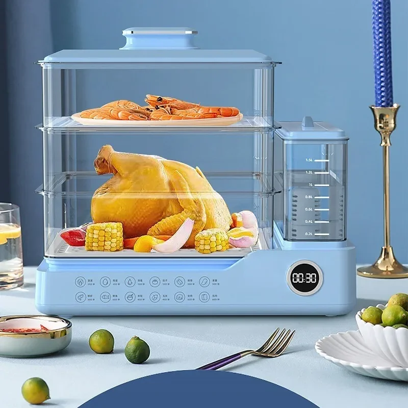 Vaporizador doméstico multifuncional de três camadas, grande capacidade, tanque de água externo, fogão a vapor automático