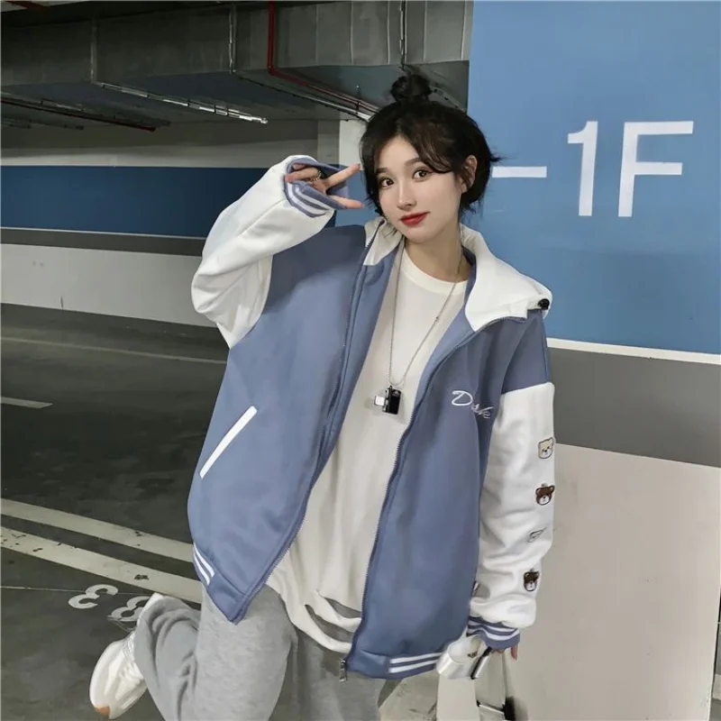 HOUZHOU Japanese Y2k Baseball Jacket Women Kawaii Oversized Korean Fashion Cute College Bomber Jackets Zipper Hooded Harajuku