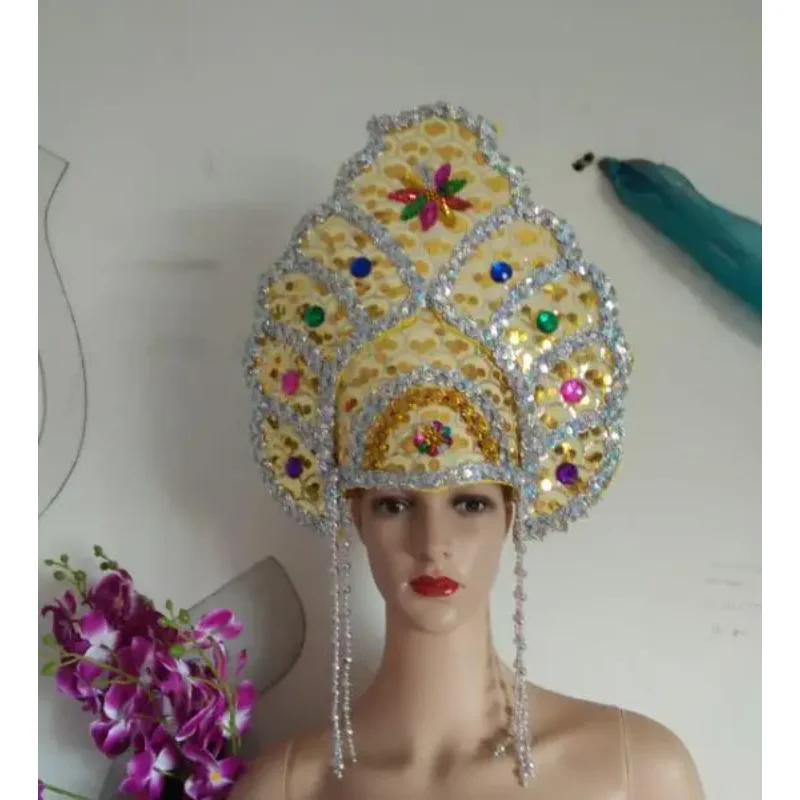 Sombrero de baile Samba para mujer, gorros de lentejuelas para actuaciones en escenario, gorra brillante con diamantes de imitación