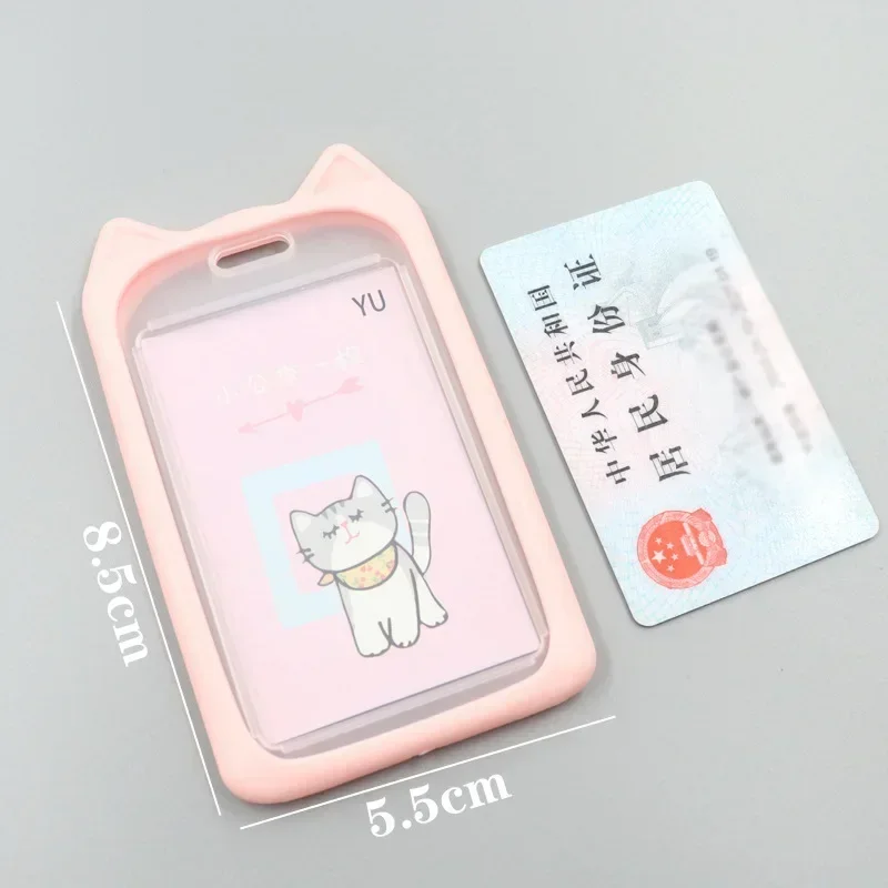 Cute Cartoon Cat Bank Identity Bus ID Card Holder Wallet Bus Card Cover Case Credit Card Holder with Retractable Reel Lanyard