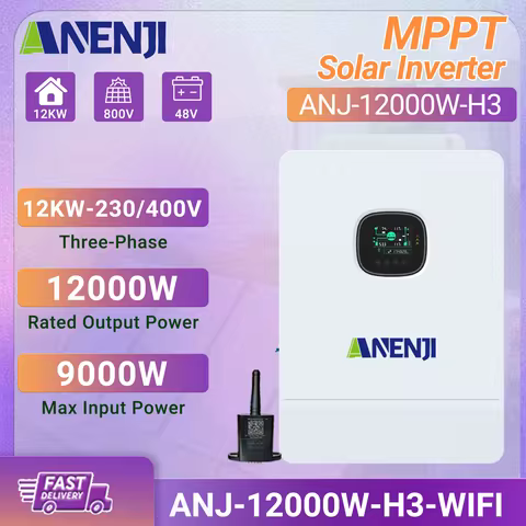 ANENJI 12KW 48V 3-Phase Off-Grid Solar Inverter Built-in 2 MPPT 260A Charger Controller Parallel Function Max Parallel 6 units