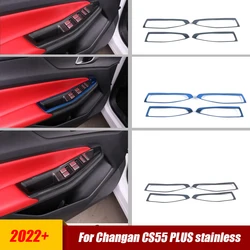 For Changan CS55 PLUS 2022 2023 Car Door Window glass Lift Control Switch Panel Stainless carbon black Stickers Accessories