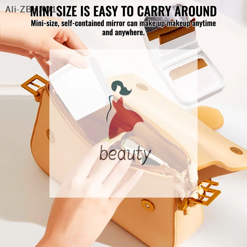 2Pcs Ultra-thin Compact Foundation Brush With Mirror Box Easy To Carry Flat-head Makeup Brush No Trace Replaceable Makeup Tools