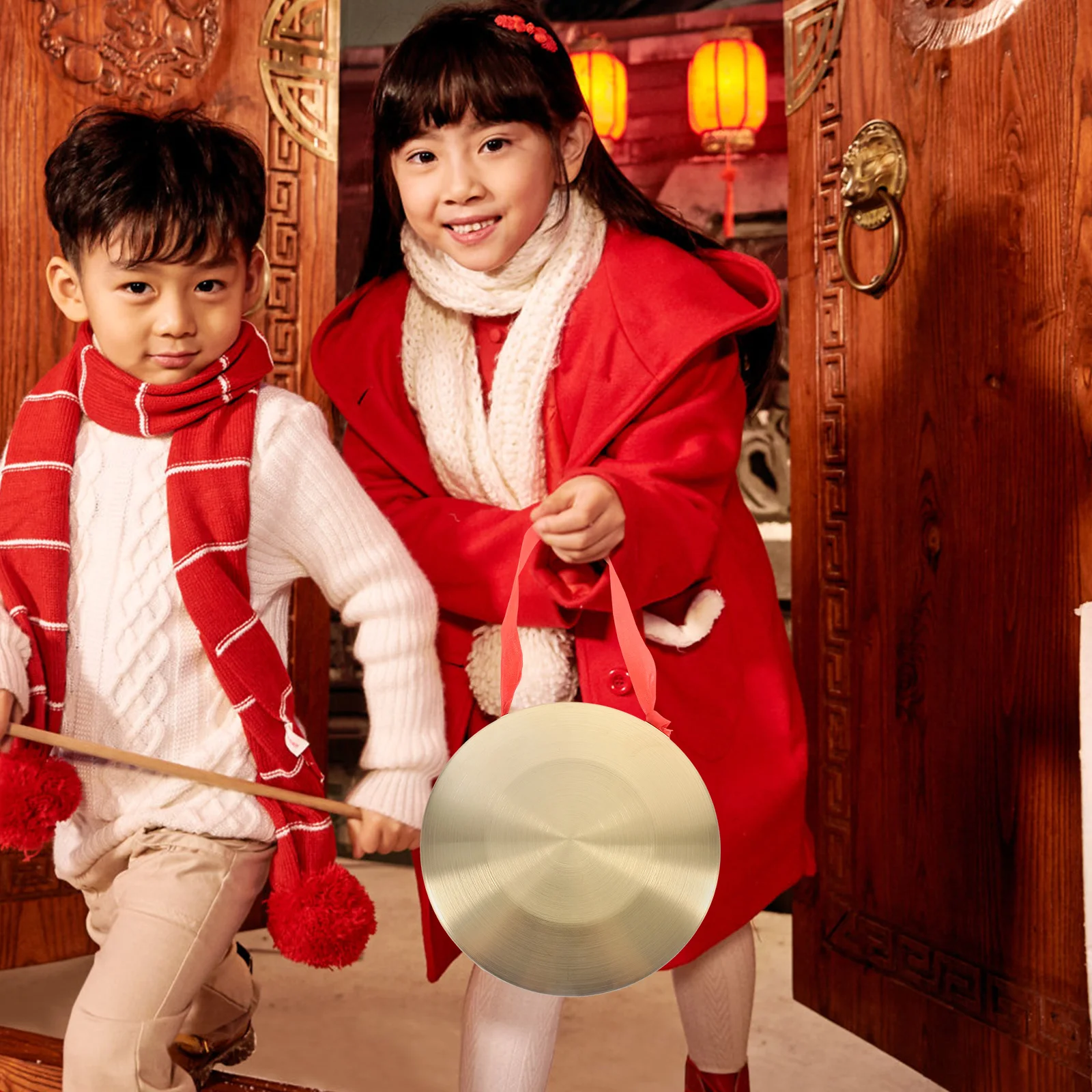 

Gongs and Drums Chinese Traditional Musical Instruments Percussion Wood Child Mini with Mallet