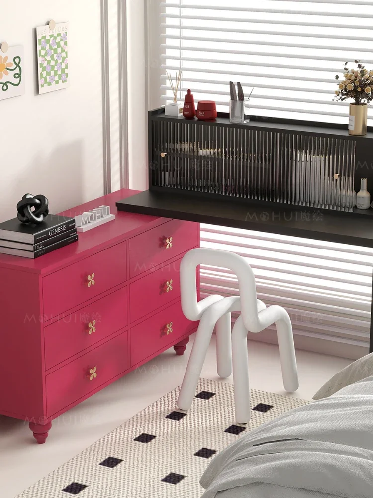 Rose Red Barbie Dresser Chest of Drawers Integrated Desktop Shelf Makeup Table Memphis Bed Front Cabinet