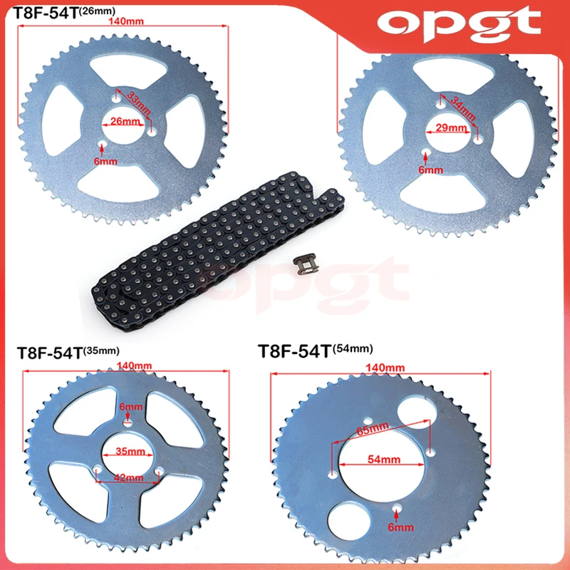 OPGT 47cc 49cc T8F Chain 136 Links and 38 44 54 58 64 74 Tooth Sprocket for Mini Motorcycle Atv 4 Stroke 2 Stroke Engine Parts