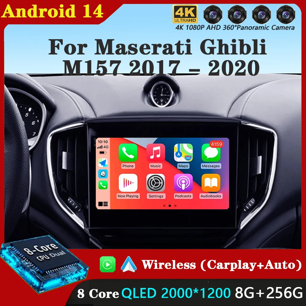 Android 14 Carplay Auto For Maserati Ghibli M157 2017 - 2020 Car Radio Multimedia Video Player Navigation GPS No 2Din 2 Din DVD
