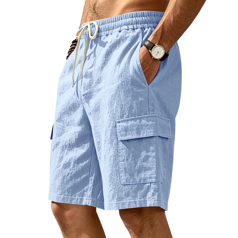 Amerikanische Multi-Pocket-Overalls für Herren, Outdoor-Sport und Freizeit, lockere, einfarbige Leinen-Overalls, Fünf-Punkt-Shorts – Detail 27