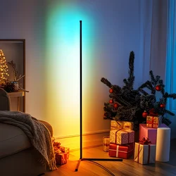 Lampada da terra angolare RGB da 155 cm, lampada da terra con cambio di colore con controllo intelligente tramite app, lampada da terra moderna con sincronizzazione musicale, illuminazione angolare da terra dimmerabile
