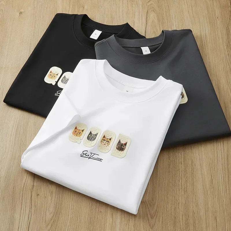 2026 short sleeved T-shirt men's trendy round neck simple print versatile brand fashionable casual loose top