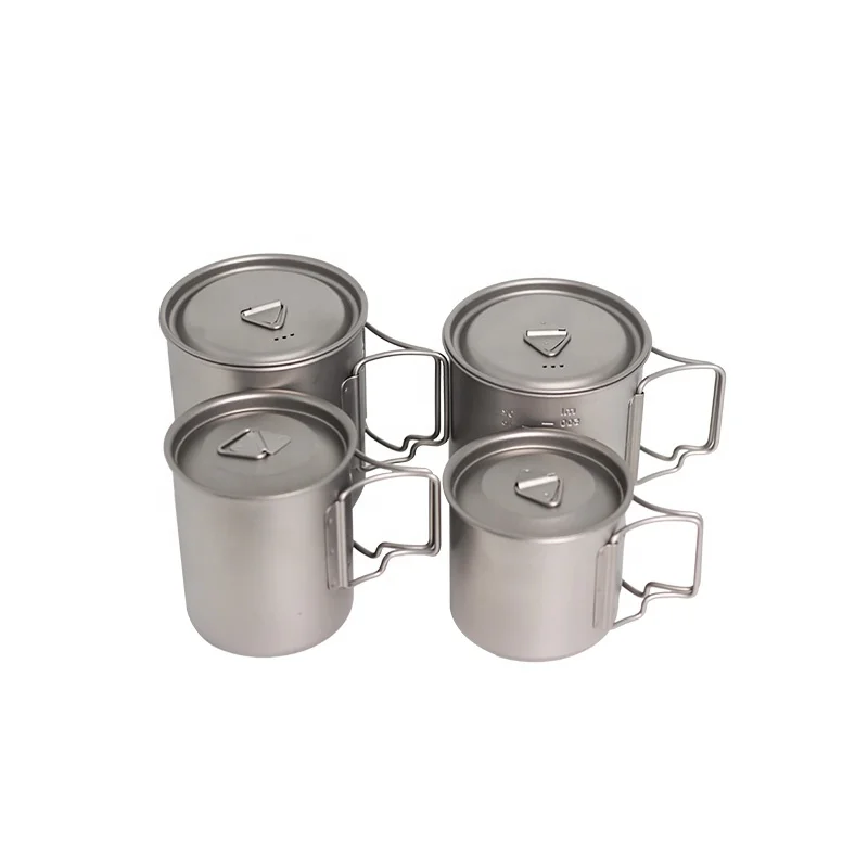 350ml/450ml/650ml/750ml Outdoor Camping Pot Cooking Picnic Pot Outdoor Cup Titanium Water Mug Cup with Lid Handle - view 3