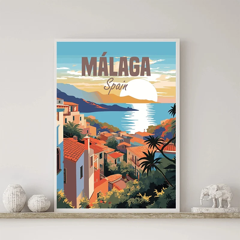 Travel Art Poster Spain Malaga Rome Porto Madeira Portugal Coast Canvas Painting Wall Print Picture for Living Room Home Decor