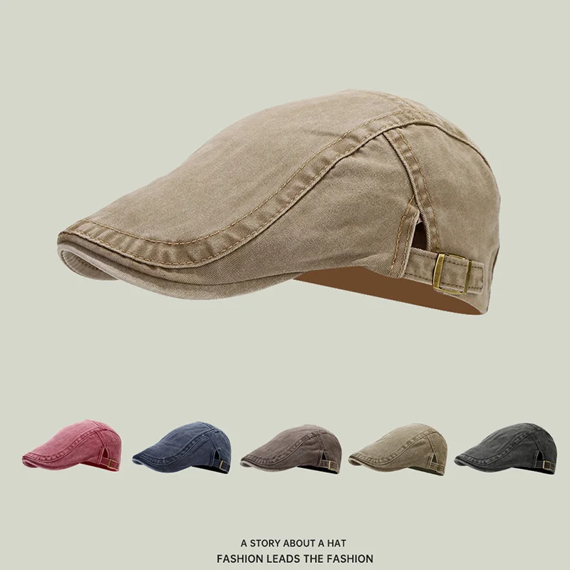 

Spring Summer Vintage Cotton Beret Men Women Fashion Flat Visor Cap Casual Berets Retro Newsboy Hat Unisex Adjustable Sun Hats
