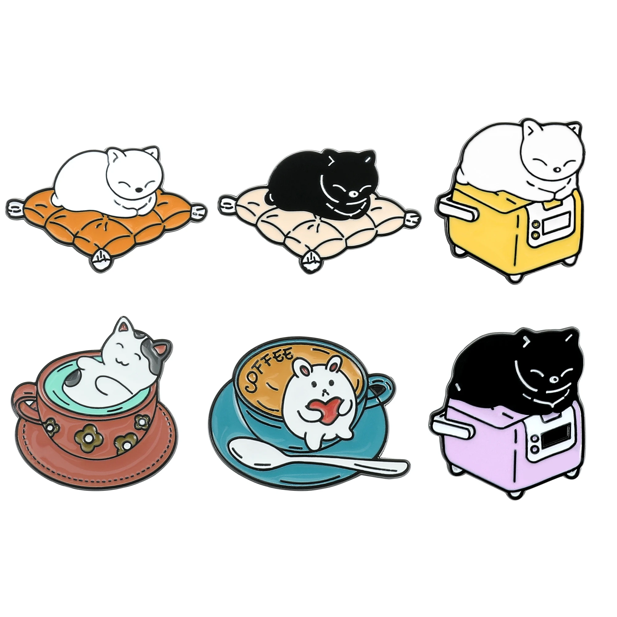 Cartoon Cute Coffee Cup Cat Enamel Pin for Backpack Accessories Kawaii Lazy Cat Brooch Animal Badge for Kids Gifts Jewelry