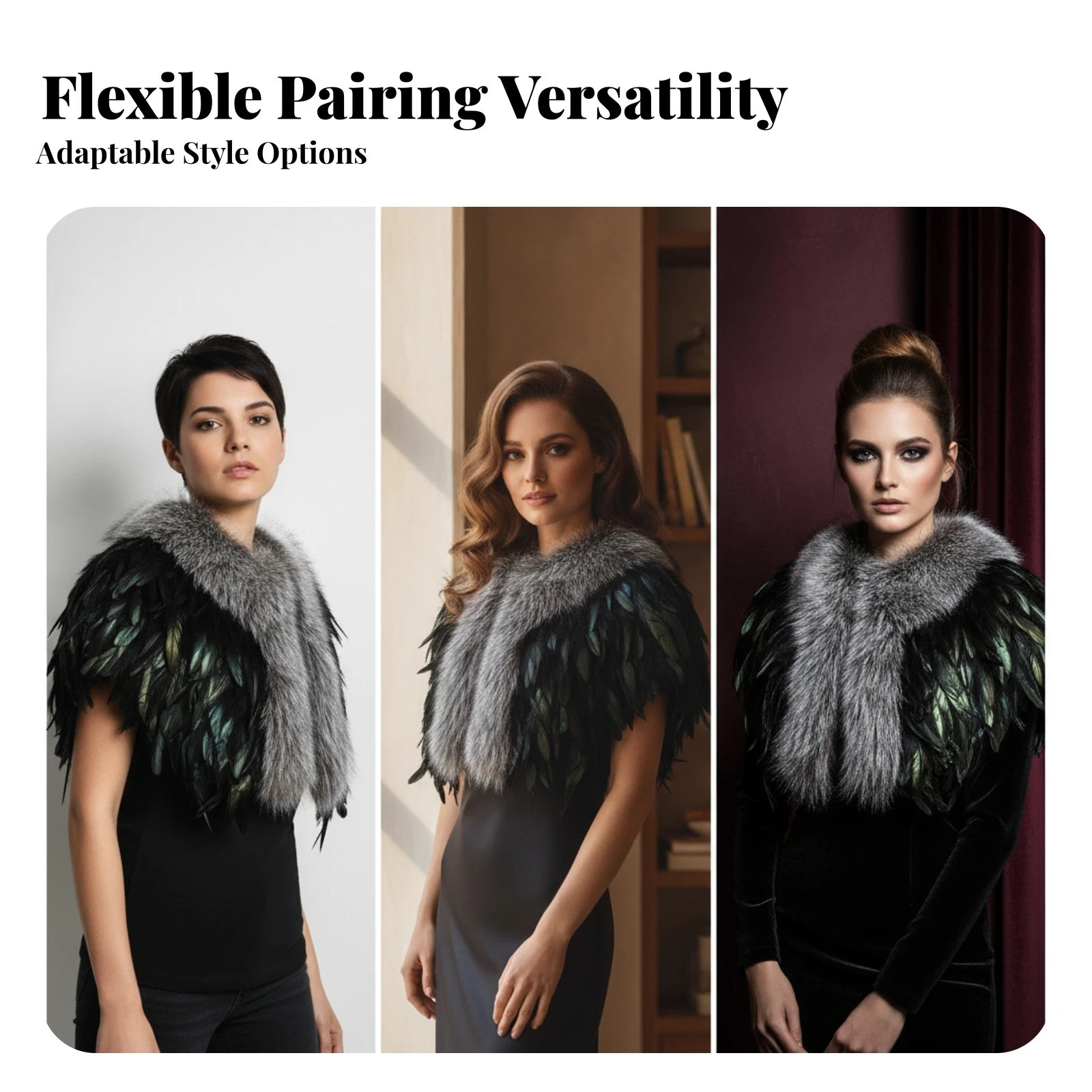 Luxuriously Soft Feather Shoulder Wrap Faux Faux Hair Capelet Luxury Look Faux Faux Hair Shoulder Shawl Draped Silhouette