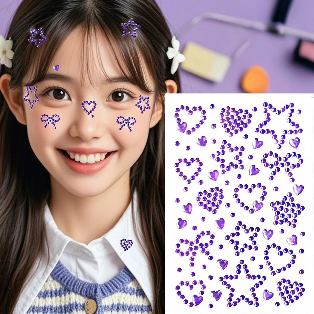 

Rhinestone 3D Crystal Face Sticker Sparkling Bowknot Face Temporary Tattoos Waterproof Shiny Photocard Sticker Men Women