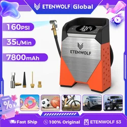 ETENWOLF ZEPHYR S3 Portable Tire Inflator 100% Duty Cycle 160 PSI Car Air Compressor 7800mAh For Cars Motorcycles Balls (New)