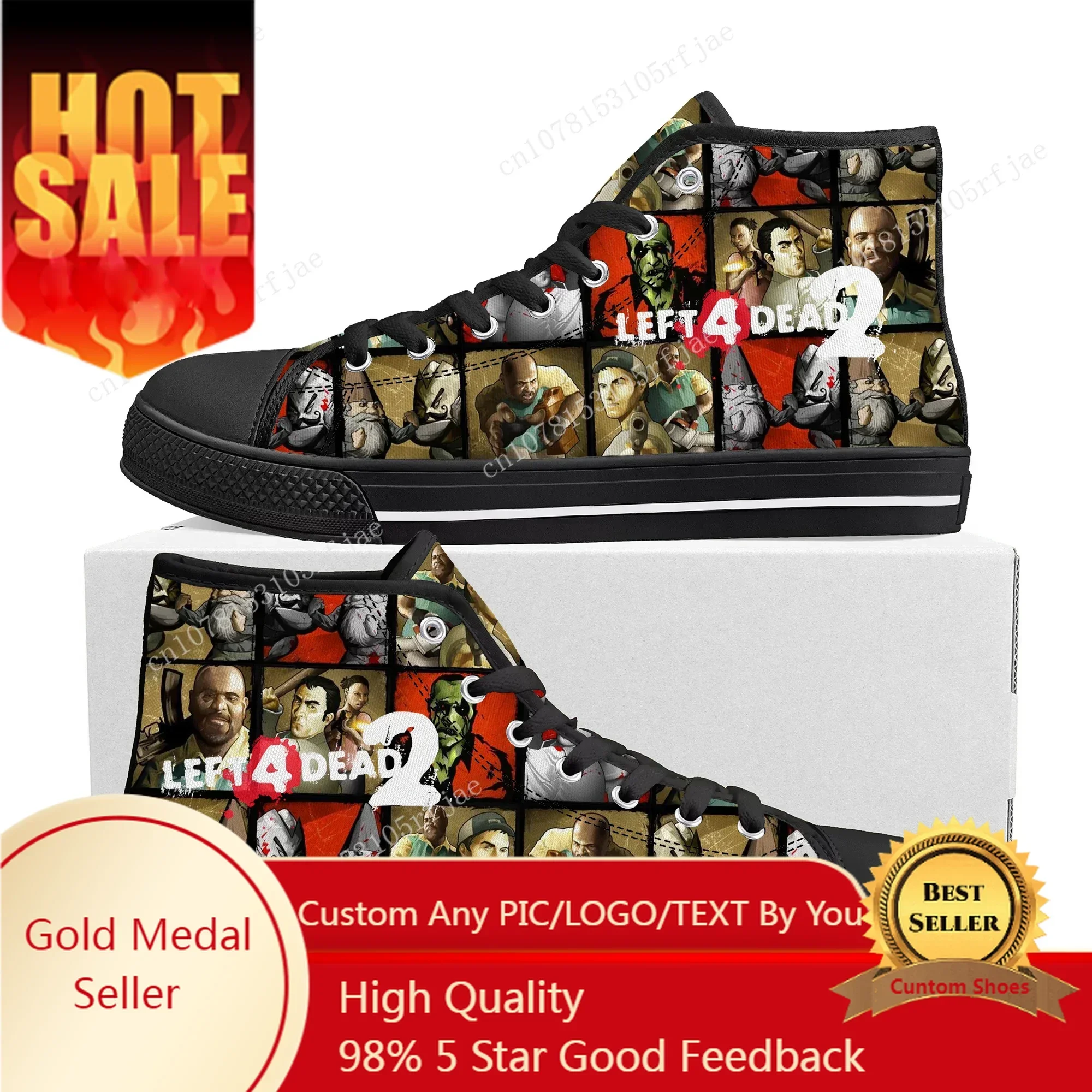 Left 4 Dead 2 High Top Sneakers Cartoon Game Mens Womens Teenager Fashion High Quality Canvas Sneaker Custom Built Couple Shoes