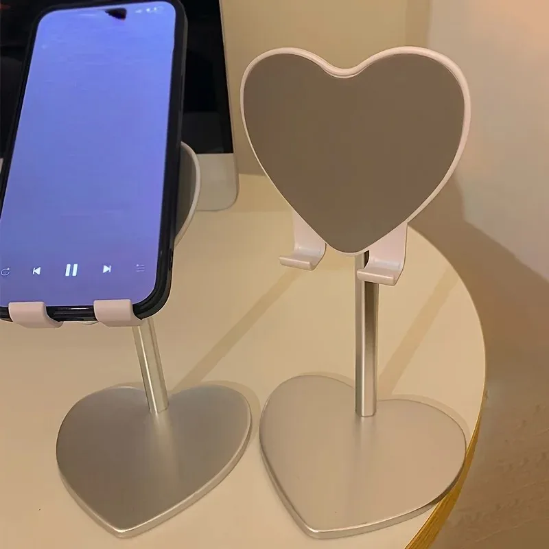 Verstellbarer Telefonständer aus Aluminiumlegierung mit Herzform, Ausziehbarer Schreibtisch-Handyhalter, Flexibler Tragbarer Telefon-/Tablet-Ständer
