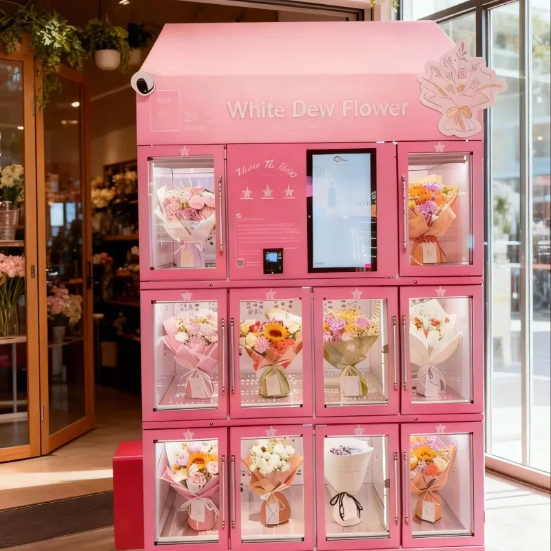 Custom Refrigerated Flower Vending Machine-24/7 Unmanned Operation Compressor Cooling ADA Compliant Custom Graphics 21.5