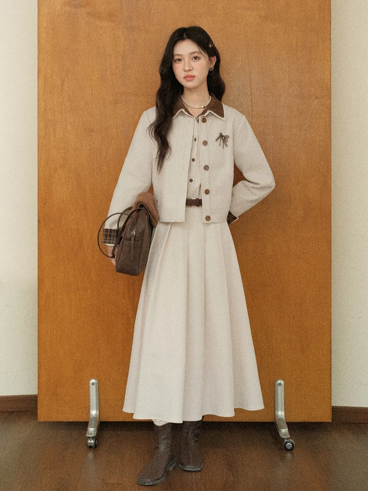 ALXNAN Shirt Dress Buttons Autumn Winter Patchwork Belt Woman Long Sleeve Dress Elegant Official Commuter Ladies Clothing L58127