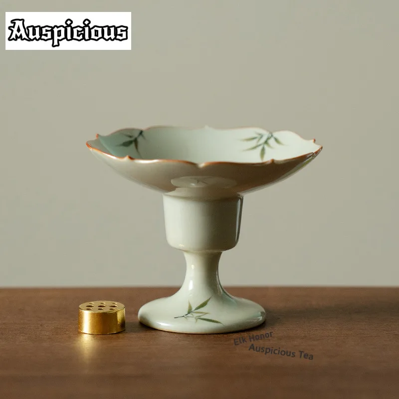 Hand-painted Bamboo High-foot Round Incense Holder Water Fountain Decoration Incense Burners Aromatherapy Censer Decoration Gift
