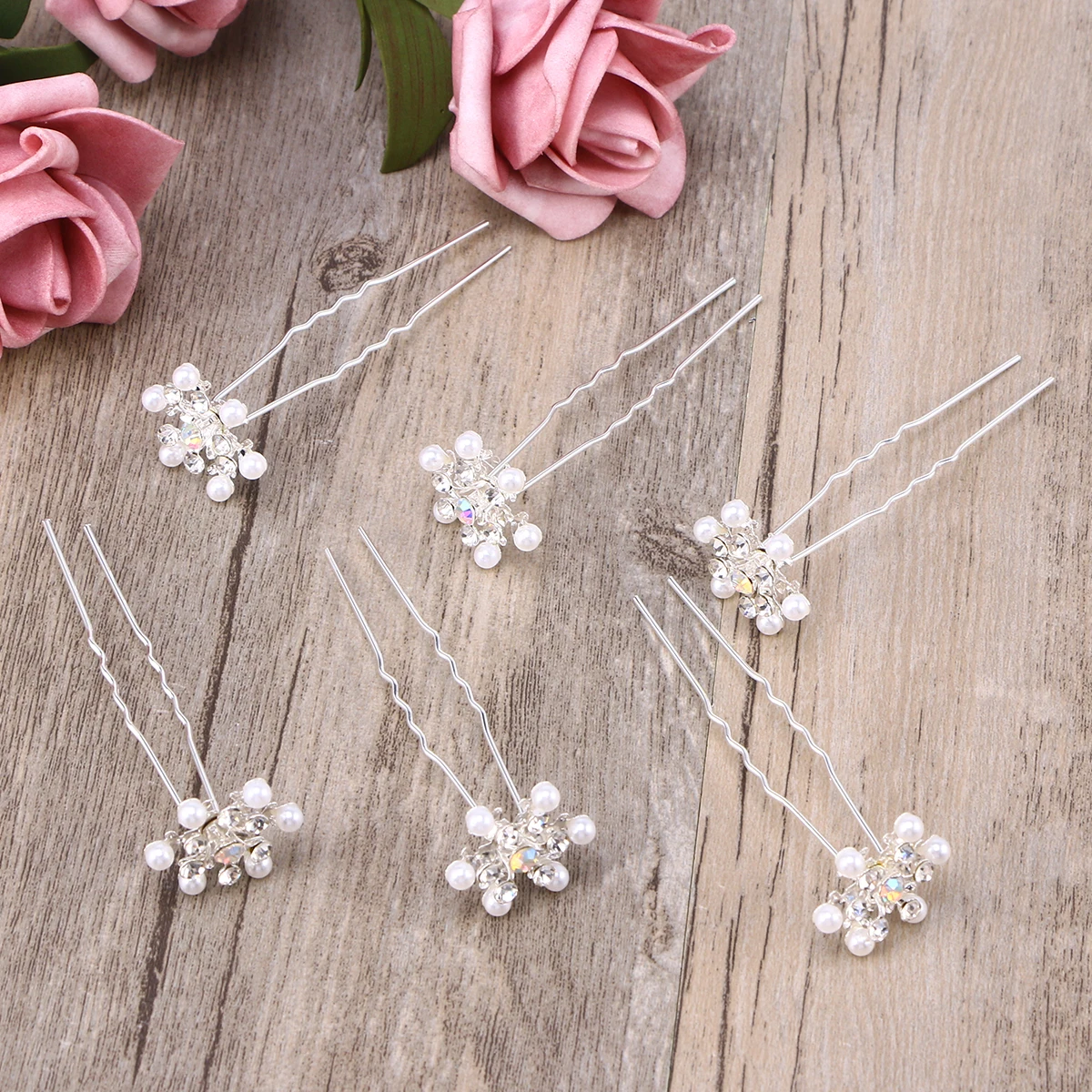 

6Pcs Women Hair Pins Elegant Premium Material Headdress U Shape Hair Clips Brides Wedding Engagement Party Accessories