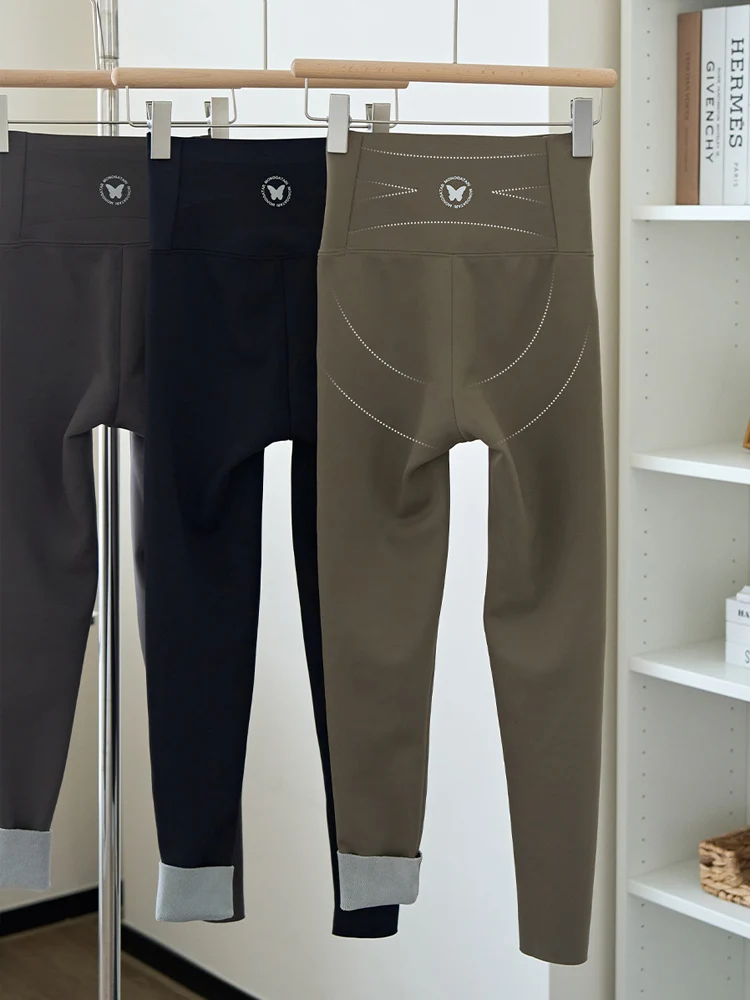 Calças de Yoga Plus Size com Forro de Couro Sintético, Cintura Alta, Modeladoras, Camada Base Feminina para Outono e Inverno