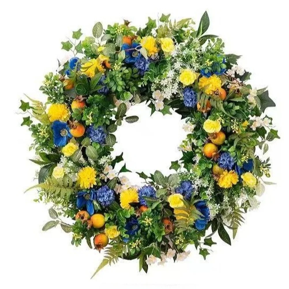 Floral Garland Spring Wreath For Spring Season Vibrant Blooms Greenery Accent Weather Resistant Silk Flower Construction