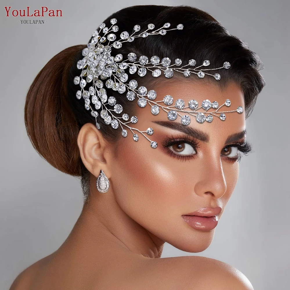 YouLaPan Shiny Bridal Head Piece with Comb Rhinestone Woman Headdress Wedding Hair Accessories Crystal Bride Headband HP590