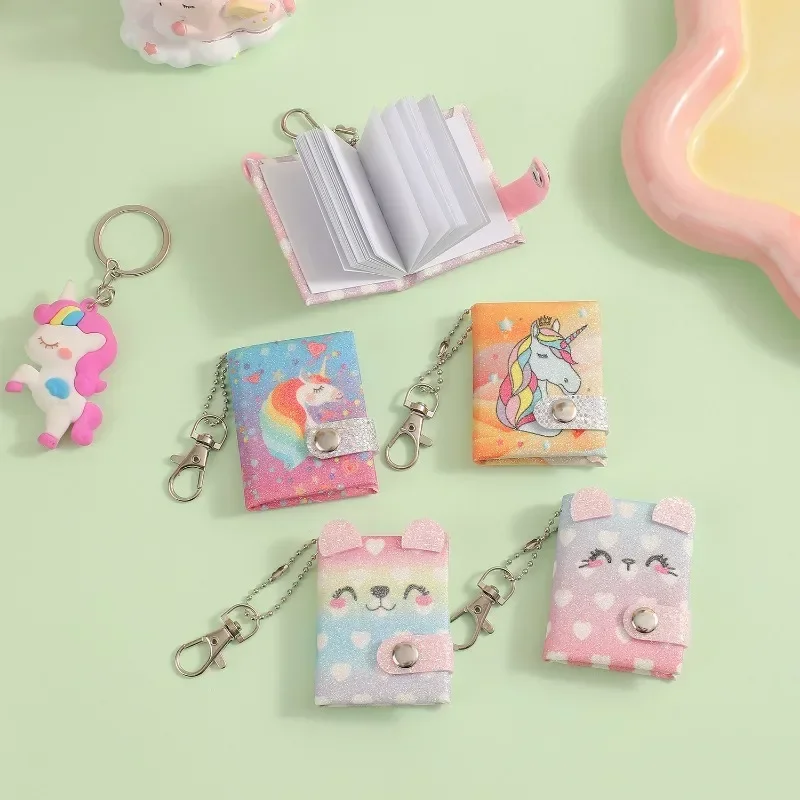 1 Piece Small Sweet Unicone Notepad with Key Ring Pendant Creative Design Cartoon Scrapbook Journal Mini Portable Notebook