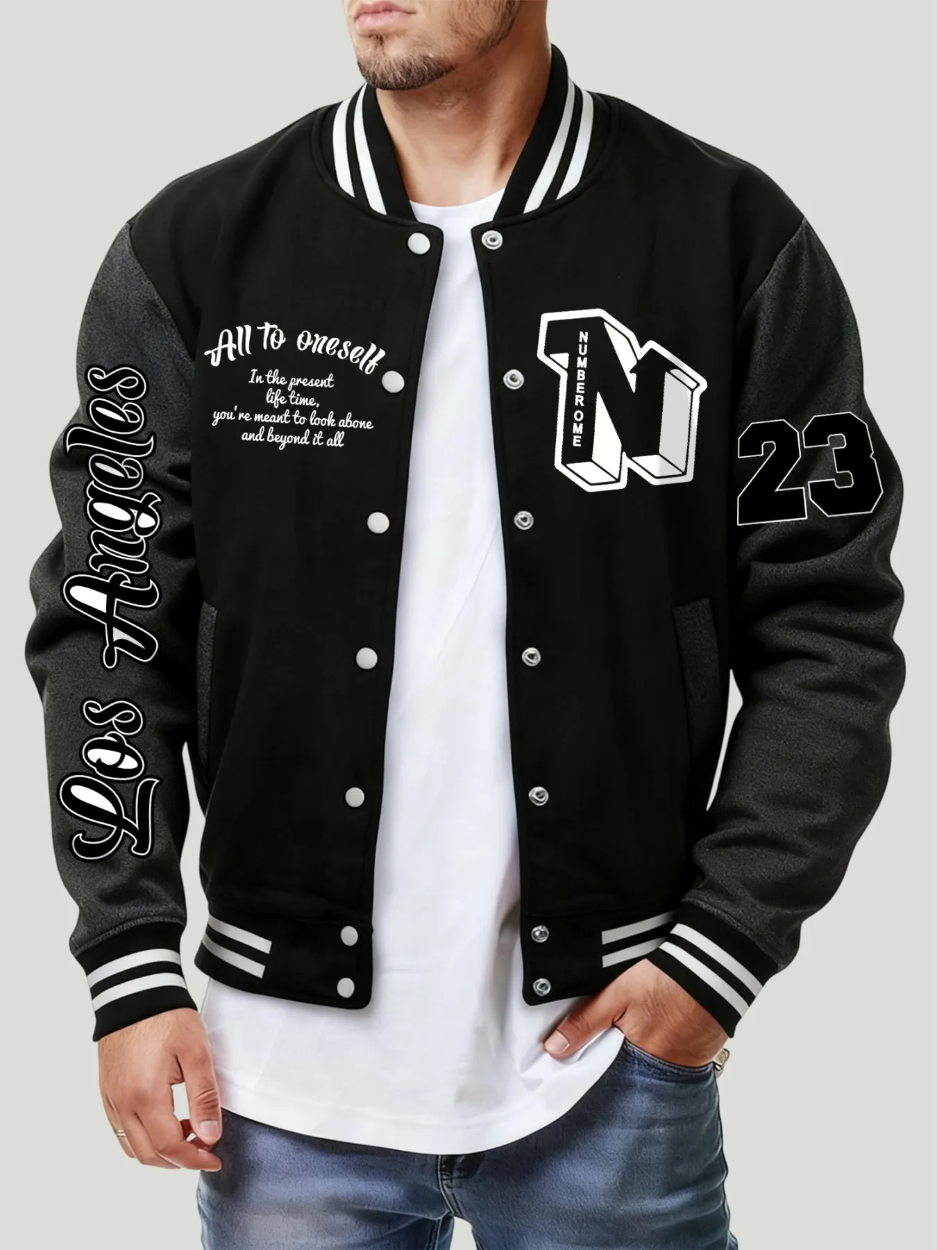 

Number One 23 All To Oneself Prints Men Streetwear Hip Hop Button Jacket Casual Oversize Baseball Jersey Fashion Autumn Top