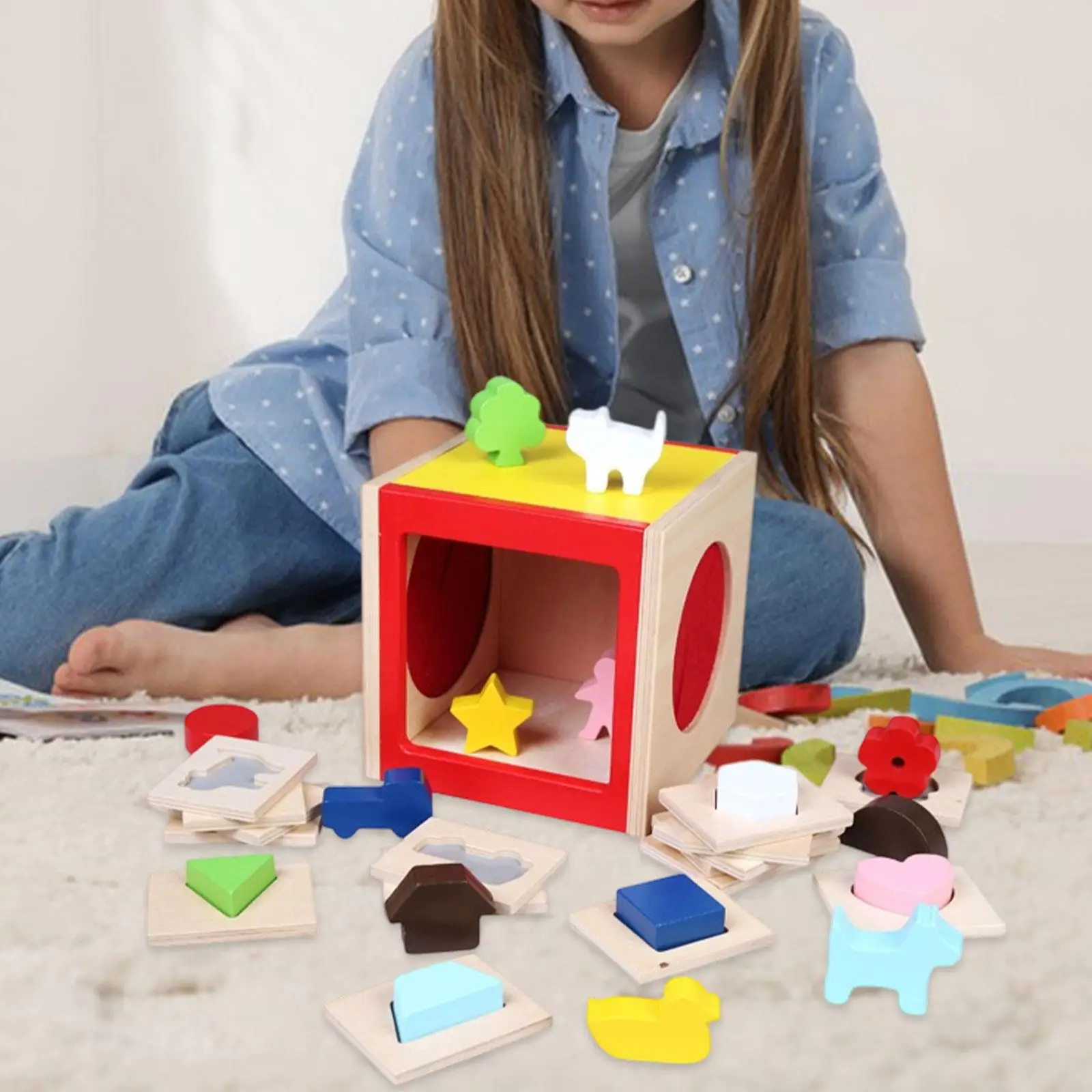 Fine Motor Skills Puzzle Toy Engaging Plaything Traveling Blocks Matching Preschool Settings Funny Wooden Shape Matching Box